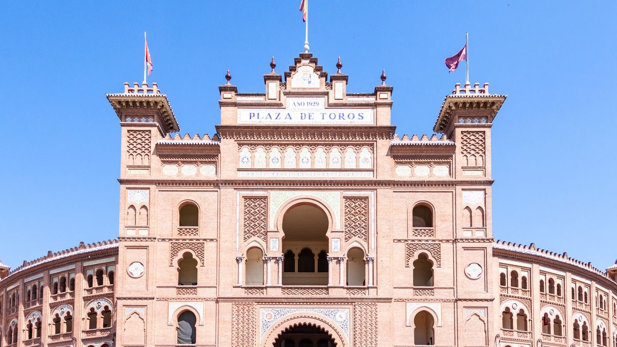 Front view of the iconic Plaza de Toros de Las Ventas, a landmark in Madrid, Spain.